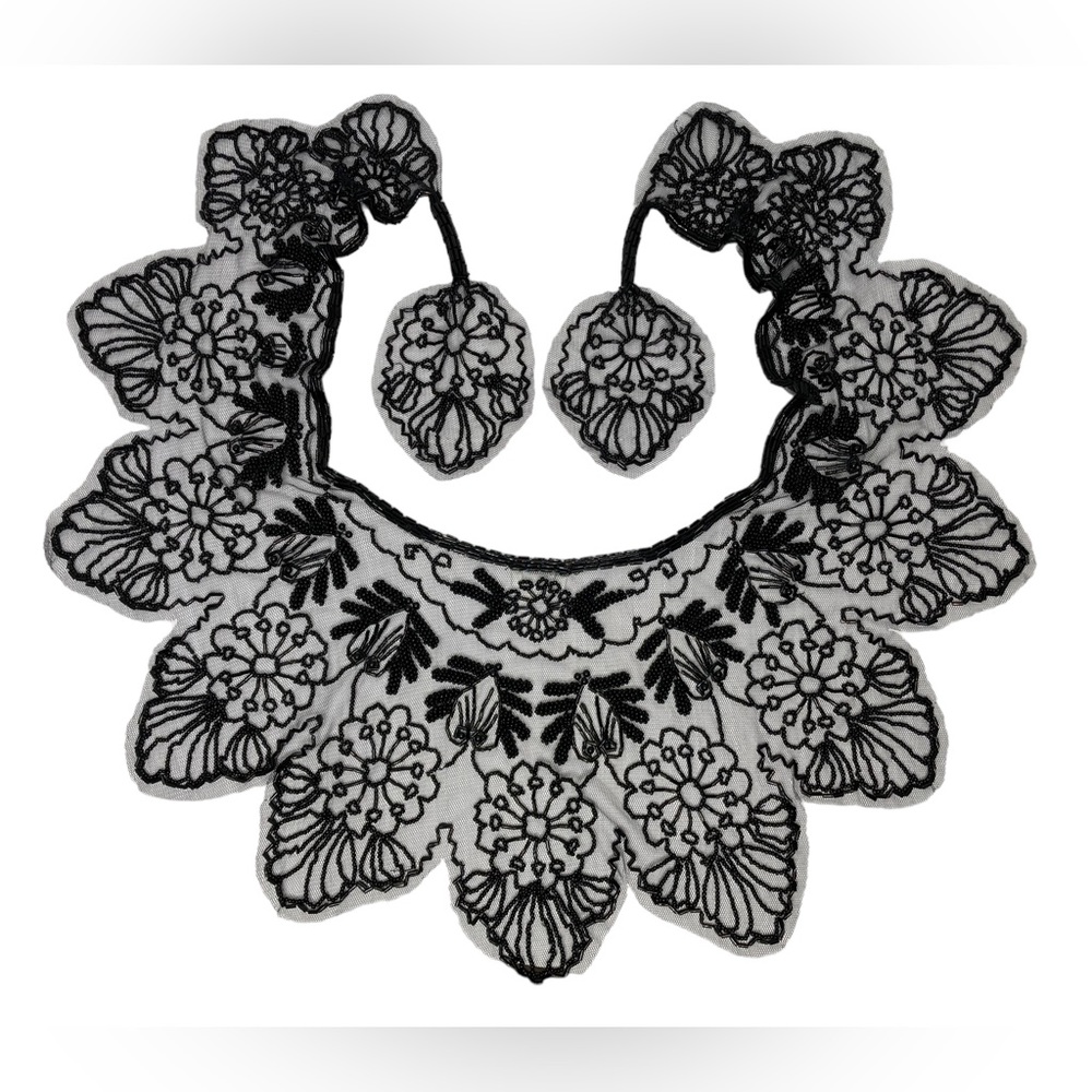 Vintage Black Beaded Mesh Floral Design Bolero Collar Shaw Belt Multi-way Piece - Picture 2 of 16
